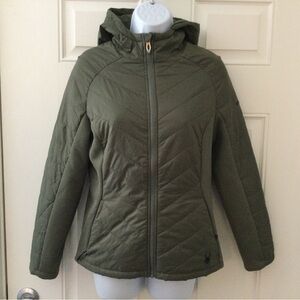 Women's Spyder Puffer Hoodie Jacket in Olive and Size S/P/P
